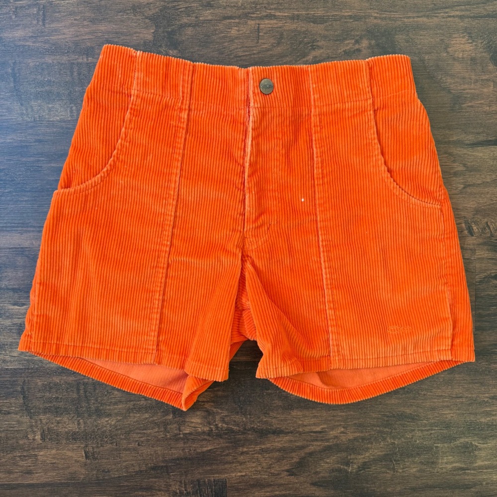 VTG Ocean Pacific OP‎ Mens Orange Corduroy Shorts Elastic Waist 30 32
